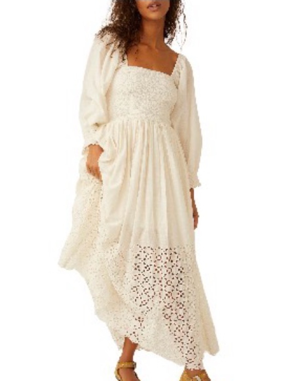 Perfect Storm Smocked Eyelet Long Sleeve
Maxi Dress
